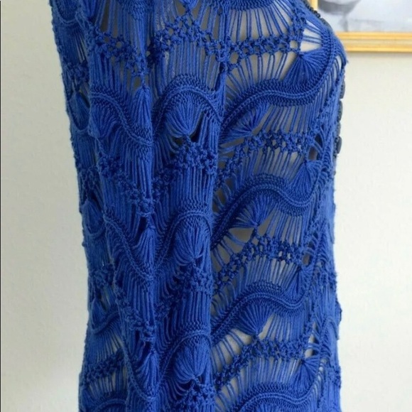 Chicos  Blue Open Knit 3/4 Sleeve Embellished V-Neck Pullover Sweater Sz… - Picture 6 of 10